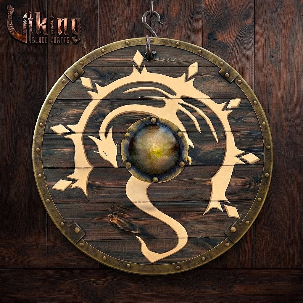 The Skjöldr of the Sun-Dragon Handcrafted Painted Dragon Viking Shield
