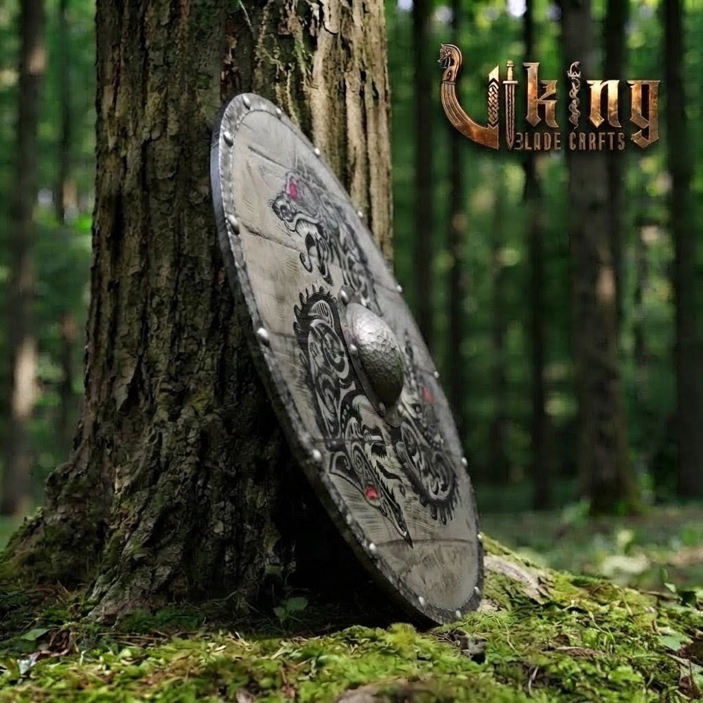 The Fenrir's Eclipse Hand-Painted Triple Wolf Viking Shield