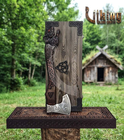 Ratatoskr Viking Axe | Hand Carved Handle | Forged Steel