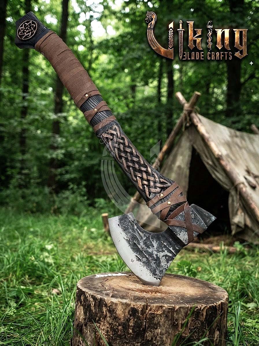 Borre-Style Viking Axe 30" | Hand-Forged Bearded Axe with Knotwork
