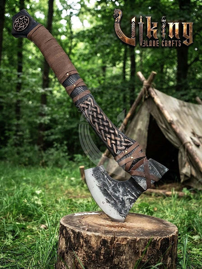 Borre-Style Viking Axe 30" | Hand-Forged Bearded Axe with Knotwork