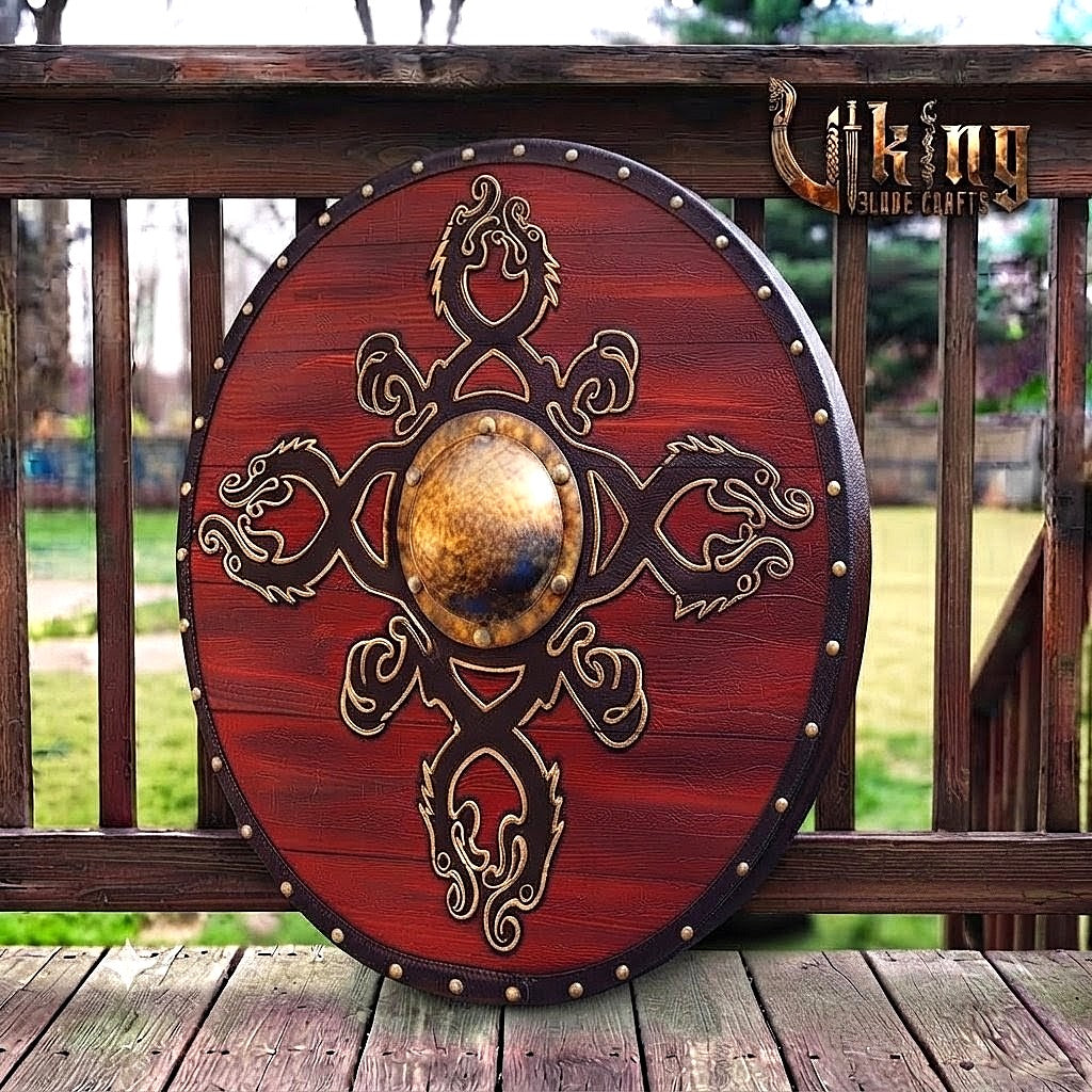 The Jreki Crossroads 4-Dragon Crimson Viking Shield
