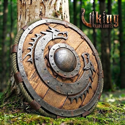 The Coils of Midgard 3D Iron Dragon-Crescent Viking Shield