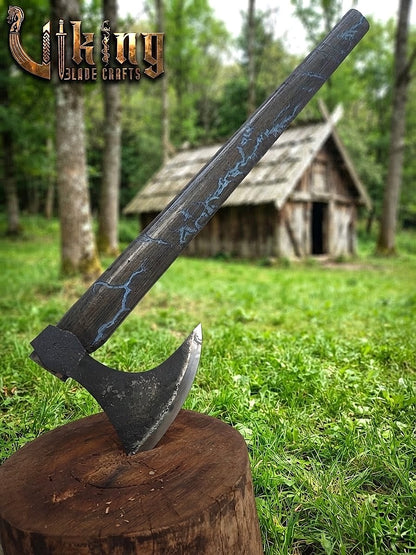 Ragnar-Inspired Viking Axe | Blue Engraved Ashwood Handle