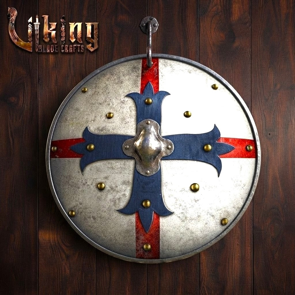 The Imperial Cross Red & Blue Cross Steel Roman-Inspired Round Shield