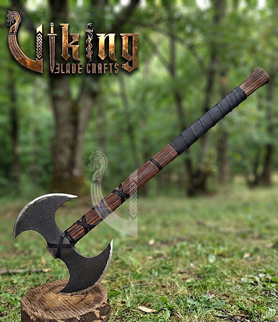 Hand-Forged Viking Warrior Double-Headed 33"Inches Axe & Leather Cover