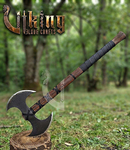Hand-Forged Viking Warrior Double-Headed 33"Inches Axe & Leather Cover