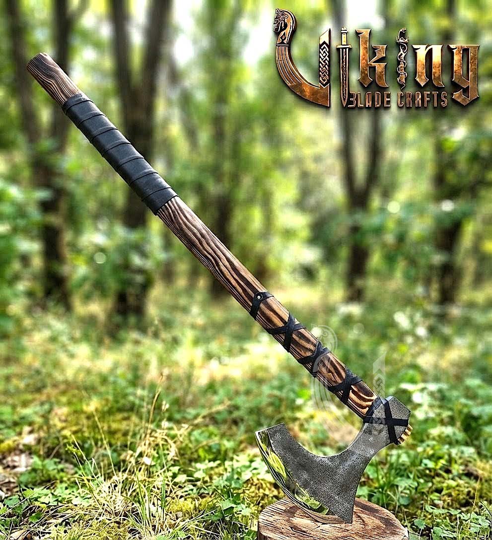 Hand-Forged 36" Long Viking Battle Axe – High Carbon Steel Blade & Wooden Handle