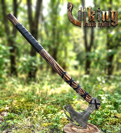 Hand-Forged 36" Long Viking Battle Axe – High Carbon Steel Blade & Wooden Handle