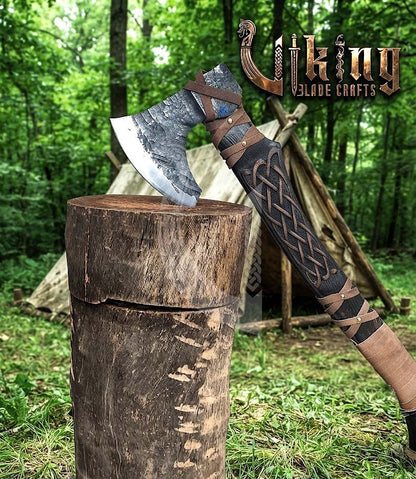 Ringerike-Style Viking Bearded Axe 30" | Curved Carved Haft & Flat Poll