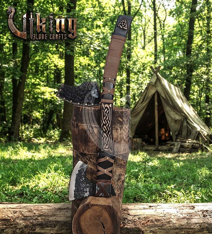 Oseberg-Style Viking Axe 30" | Hand-Forged Bearded Axe with Knotwork