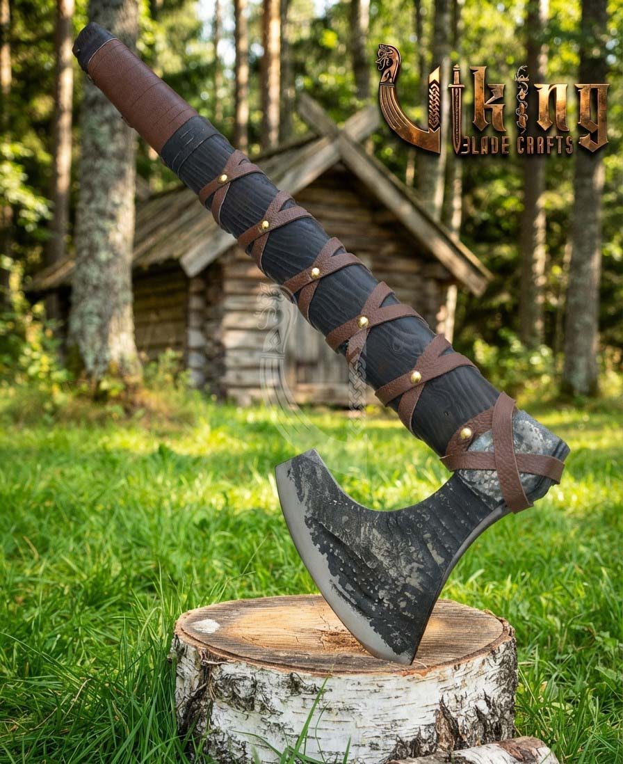 True Hand-Forged Viking Bearded Axe 30" | Leather-Wrapped Broad-Beard Skeggøx