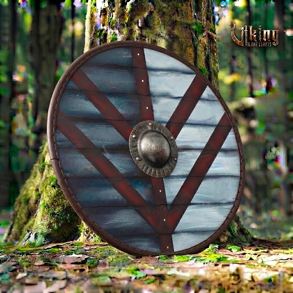 The Storm-Crest Citadel Split-Field Leather-Rimmed Viking Shield