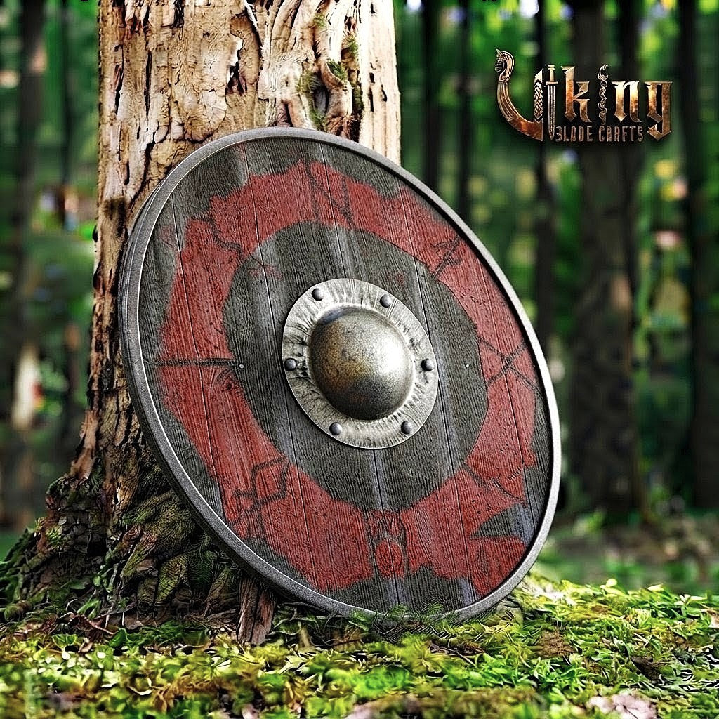 The Allfather’s Ring Weathered Crimson Raven Viking Shield