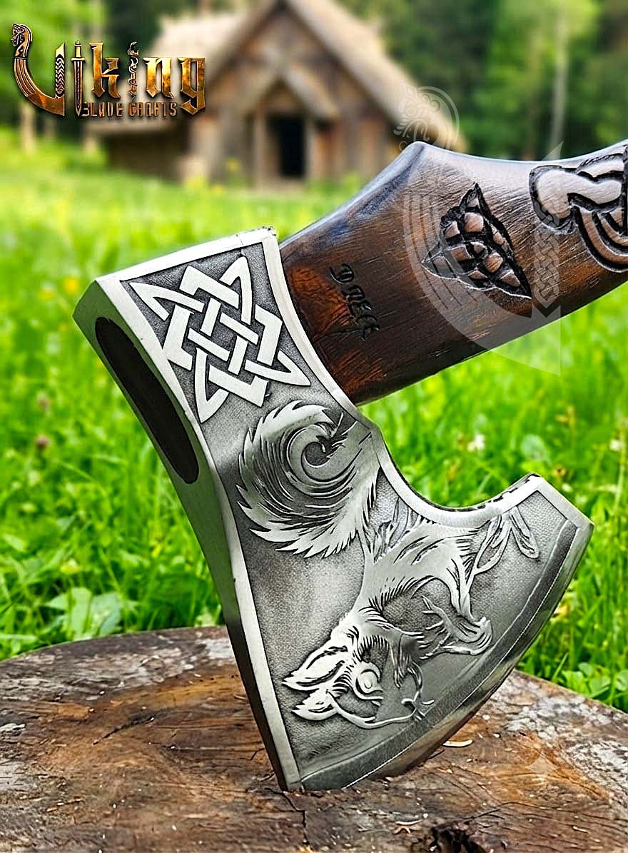 Ratatoskr Viking Axe | Hand Carved Handle | Forged Steel