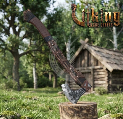 True Hand-Forged Viking Bearded Axe 30" | Leather-Wrapped Recurve Skeggøx
