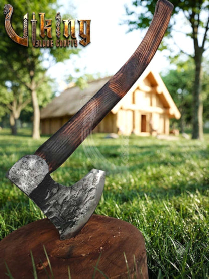 True Hand-Forged Viking Bearded Axe 30" | Curved Handle Skeggøx