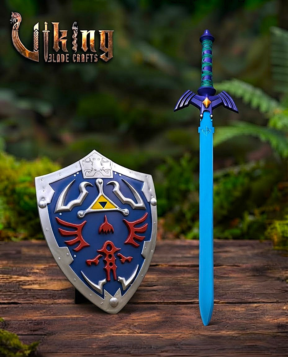 Zelda Master Sword & Hylian Shield Set — Blue Color-Plated Blade