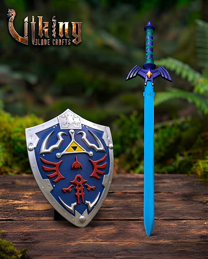 Zelda Master Sword & Hylian Shield Set — Blue Color-Plated Blade