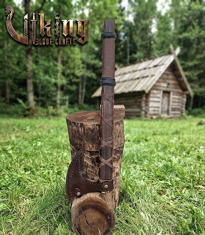 Ragnar-Inspired Viking Bearded Axe | Dark Brown Leather-Wrapped