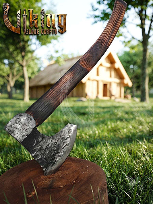 True Hand-Forged Viking Bearded Axe 30" | Curved Handle Skeggøx