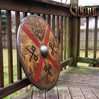 The Skjöldr of Asgard Red Cross & Runic God-Mask Viking Shield