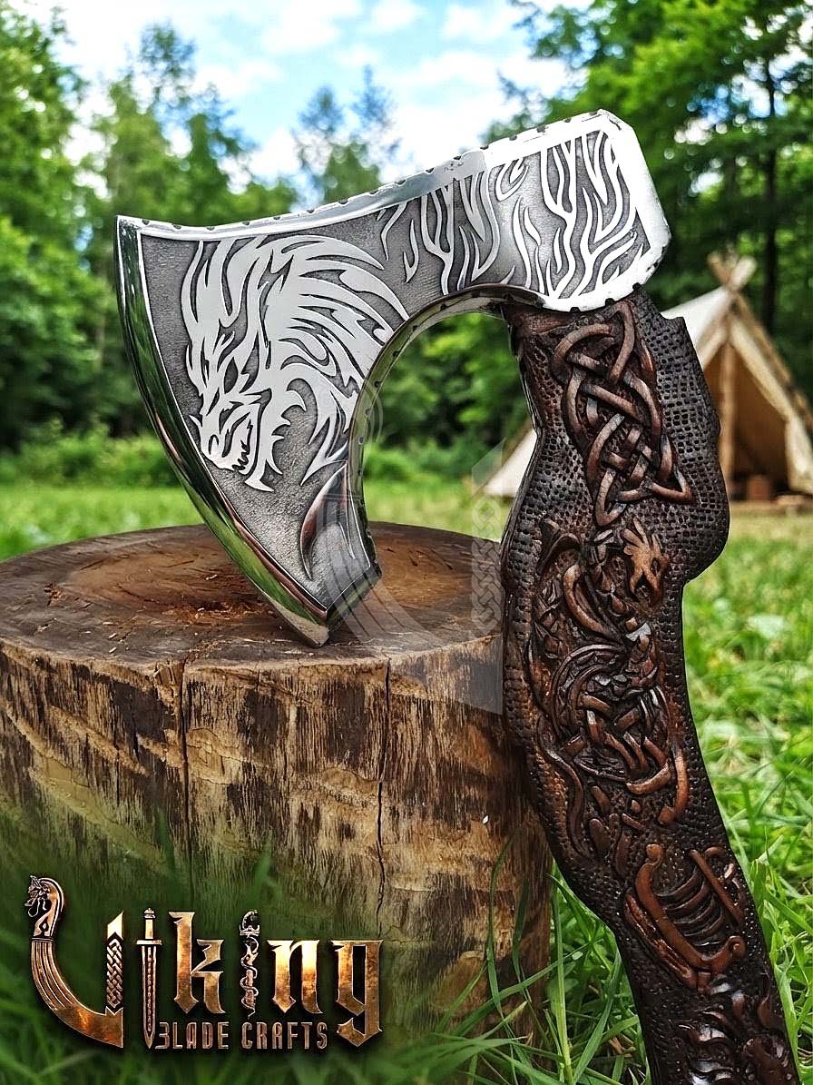 The Fáfnir Legacy 23" Hand-Forged 3D Carved Norse Dragon Axe