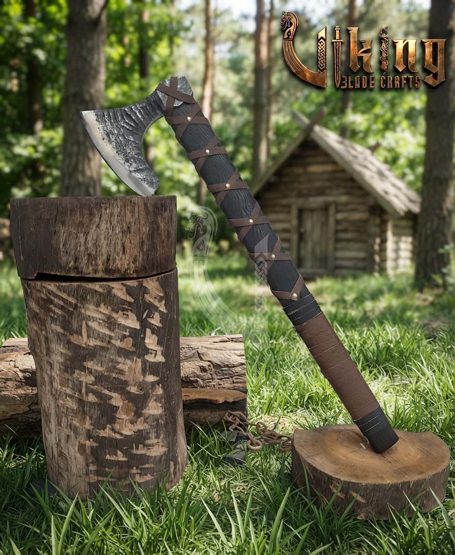 True Hand-Forged Viking Bearded Axe 30" | Leather-Wrapped Broad-Beard Skeggøx