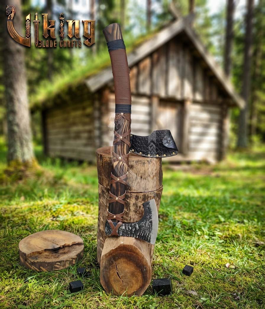 True Hand-Forged Viking Bearded Axe 30" | Leather-Wrapped Fanned Skeggøx