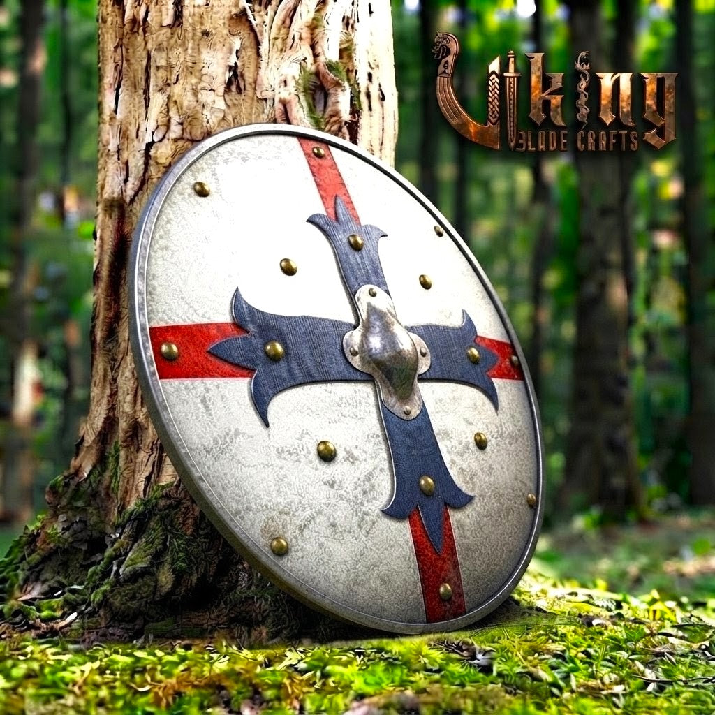 The Imperial Cross Red & Blue Cross Steel Roman-Inspired Round Shield