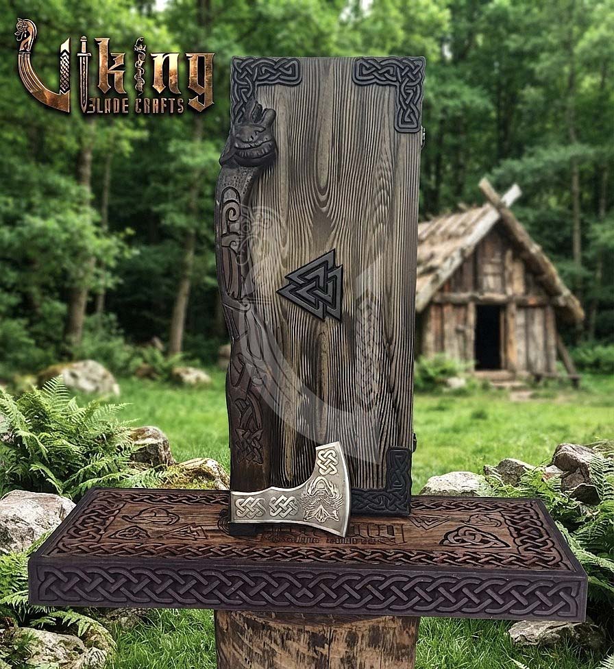Hand Carved Viking Axe | Wolf Head Handle | Forged Steel