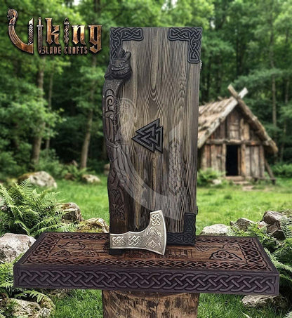 Hand Carved Viking Axe | Wolf Head Handle | Forged Steel