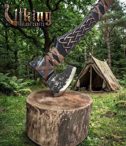 Ringerike-Style Viking Axe 30" | Hand-Forged Bearded Axe with Knotwork