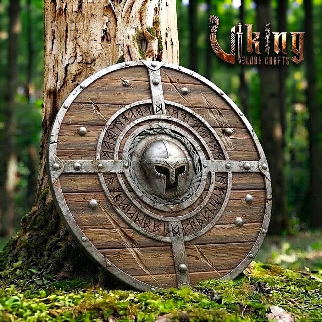 The Einherjar Vanguard 3D Helmet-Bossed Runic Viking Shield