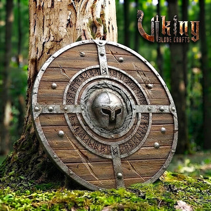 The Einherjar Vanguard 3D Helmet-Bossed Runic Viking Shield