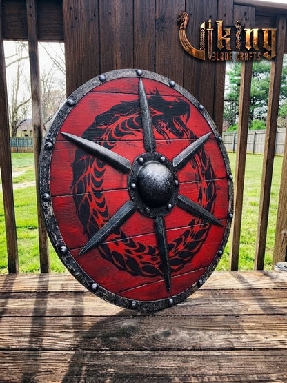 The Jörmungandr Skjöldr Red & Black Midgard Serpent Viking Shield