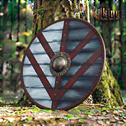 The Storm-Crest Citadel Split-Field Leather-Rimmed Viking Shield