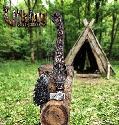 Norse Owl 23" Rosewood Axe | Hand-Forged & Carved Viking Axe
