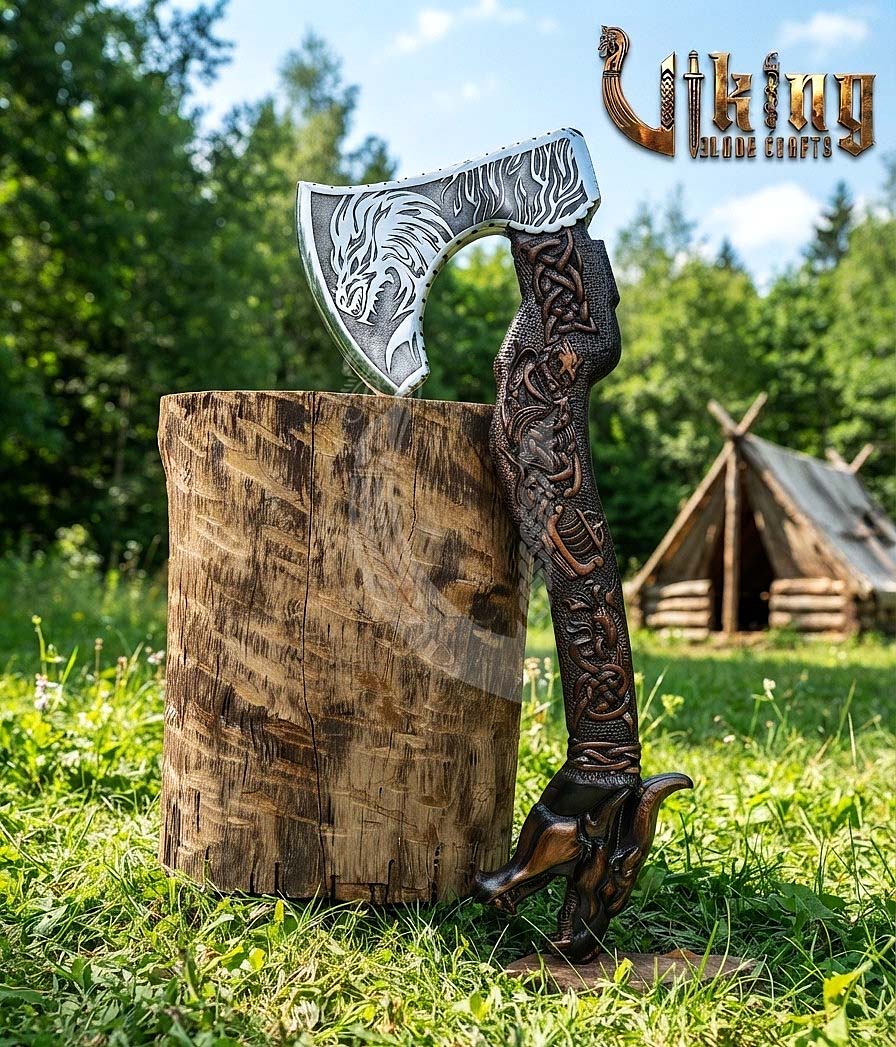 The Fáfnir Legacy 23" Hand-Forged 3D Carved Norse Dragon Axe