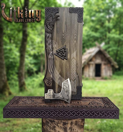 Odin Viking Axe | Raven Valknut Handle | Forged Steel