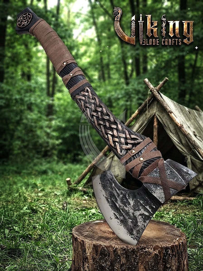 Borre-Style Viking Axe 30" | Hand-Forged Bearded Axe with Knotwork