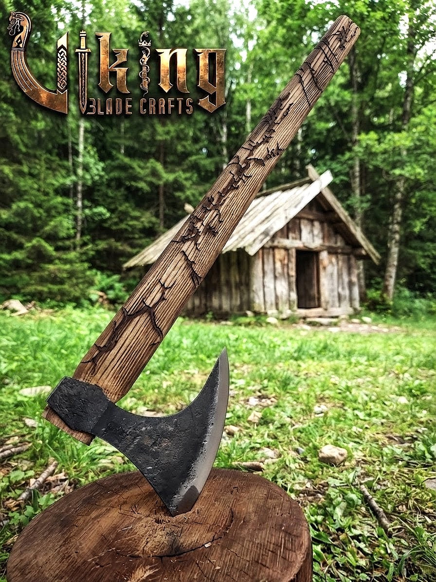 Ragnar-Inspired Viking Axe | Hand-Forged Bearded Axe | Ashwood