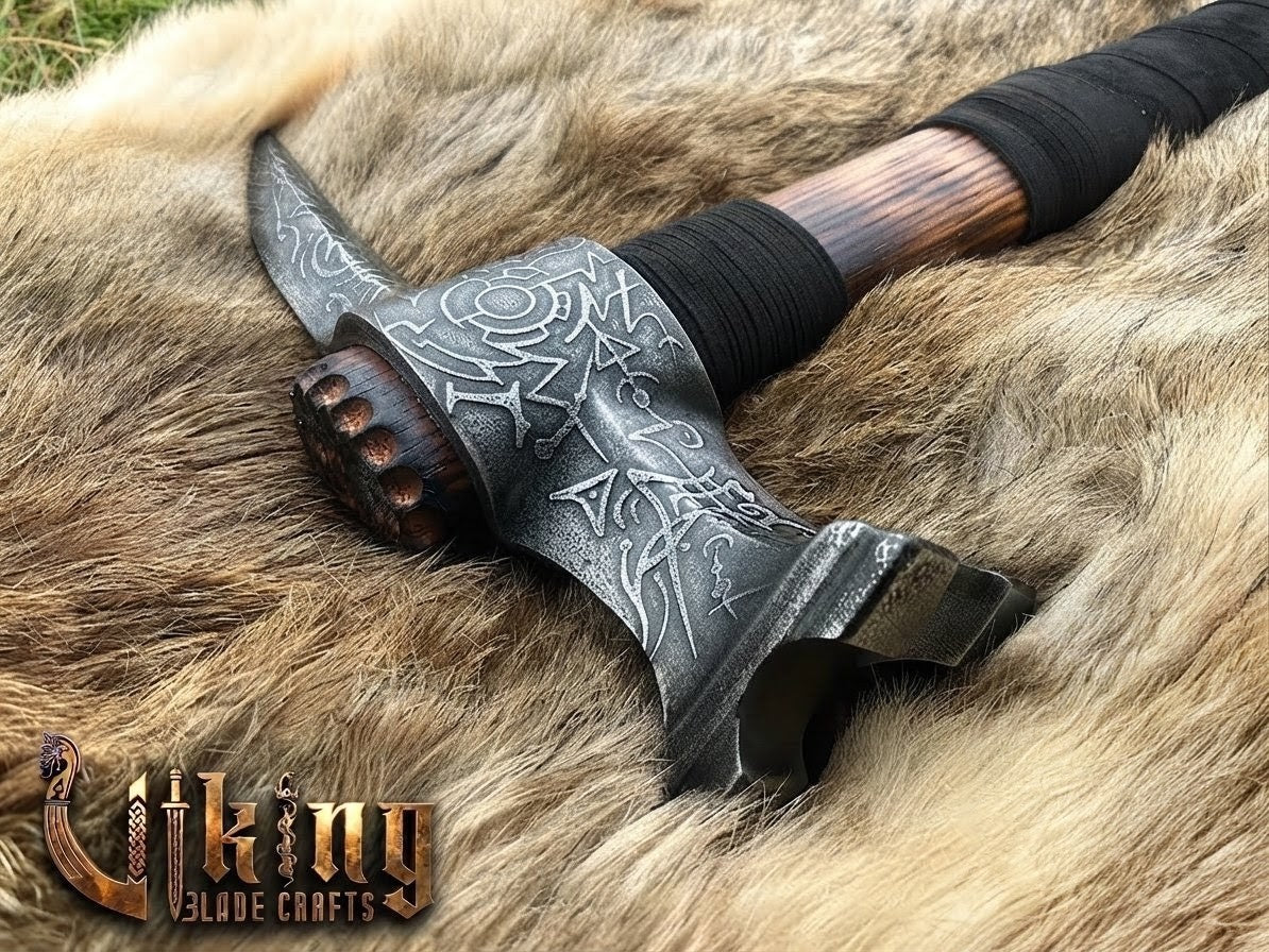 Skull War Hammer - Compact Engraved Carbon Steel Viking Hammer