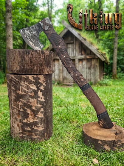 True Hand-Forged Viking Bearded Axe 30" | Leather-Wrapped Ergonomic Skeggøx