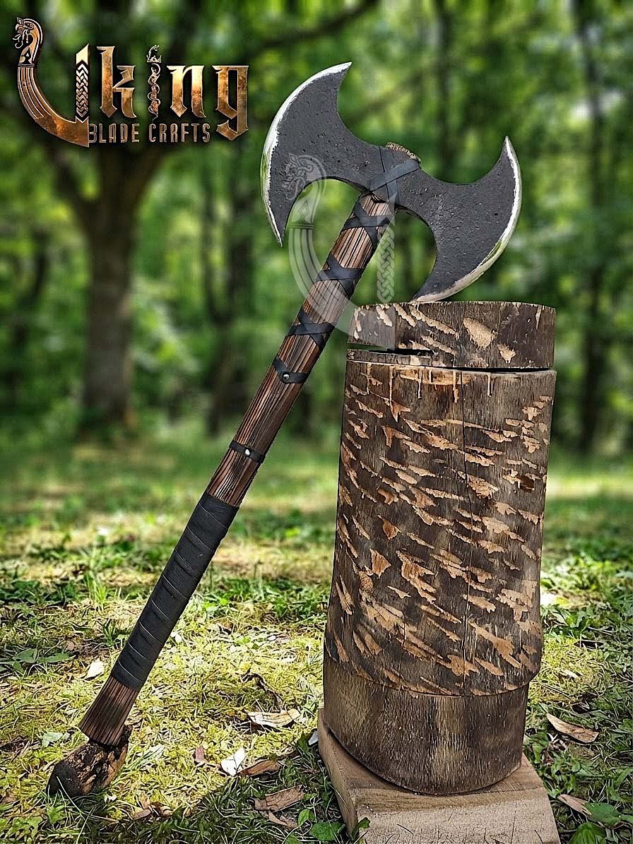 Hand-Forged Viking Warrior Double-Headed 33"Inches Axe & Leather Cover