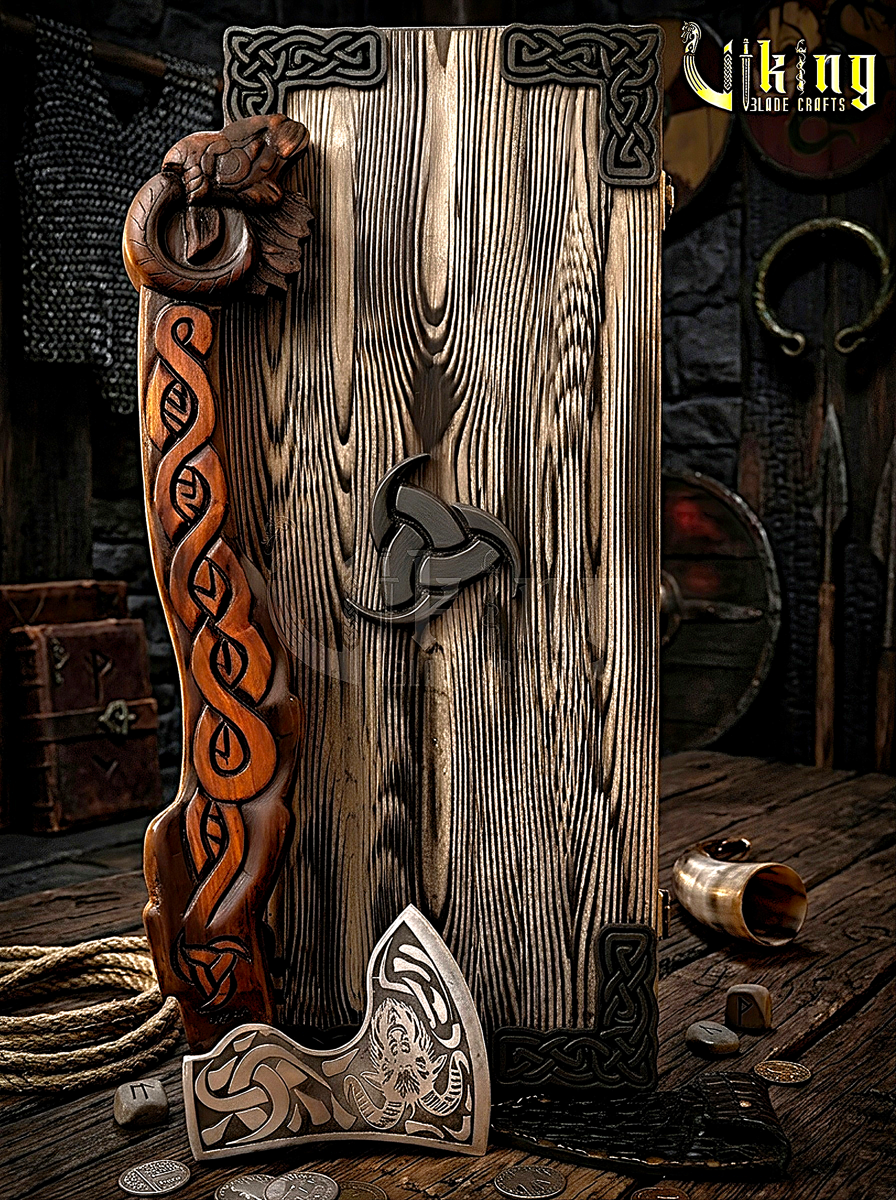 Geit Norse Axe | Goat Totem Handle | Hand Forged Steel – Viking