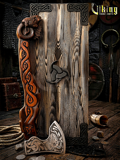 Viking geit axe with handcrafted rosewood handle and leather sheath
