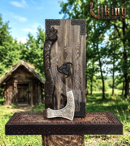 Fenrir Viking Axe | Hand Carved Wolf Handle | Forged Steel