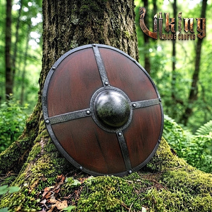 The Shield-Wall Veteran Dark Mahogany Wooden Viking Shield