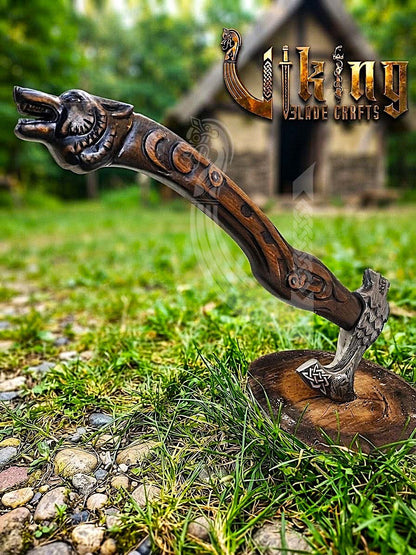Fenrir Norse Axe | Hand Carved Wolf Handle | Forged Steel